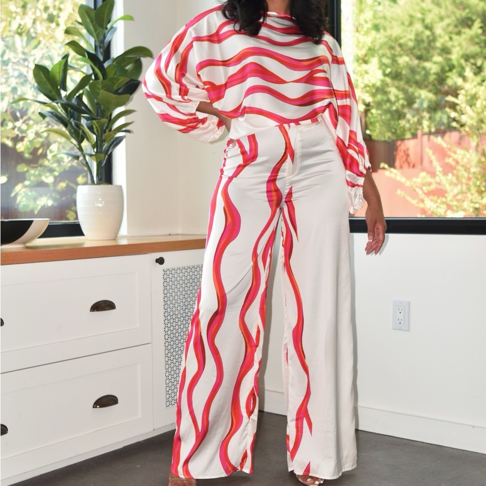 Chic Women's Wide Leg Jumpsuit in Red and White